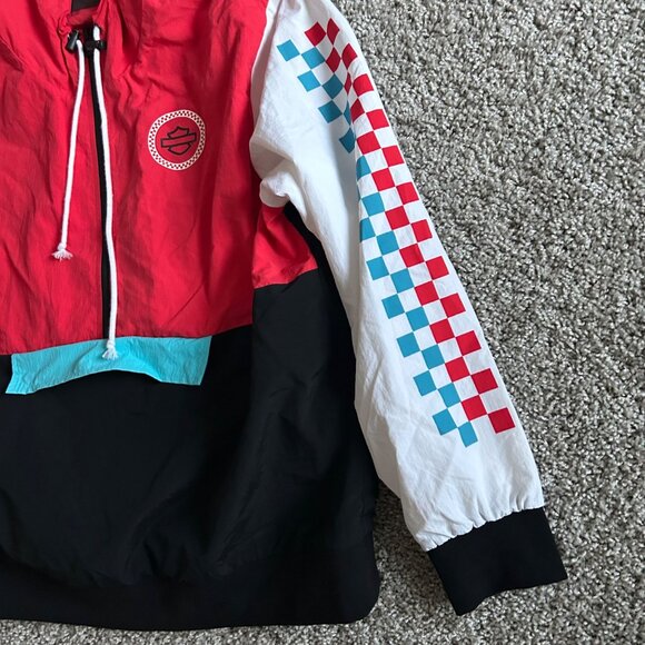 Harley-Davidson Colorblock Pullover Windbreaker Jacket Hooded With Graphics - Picture 7 of 13